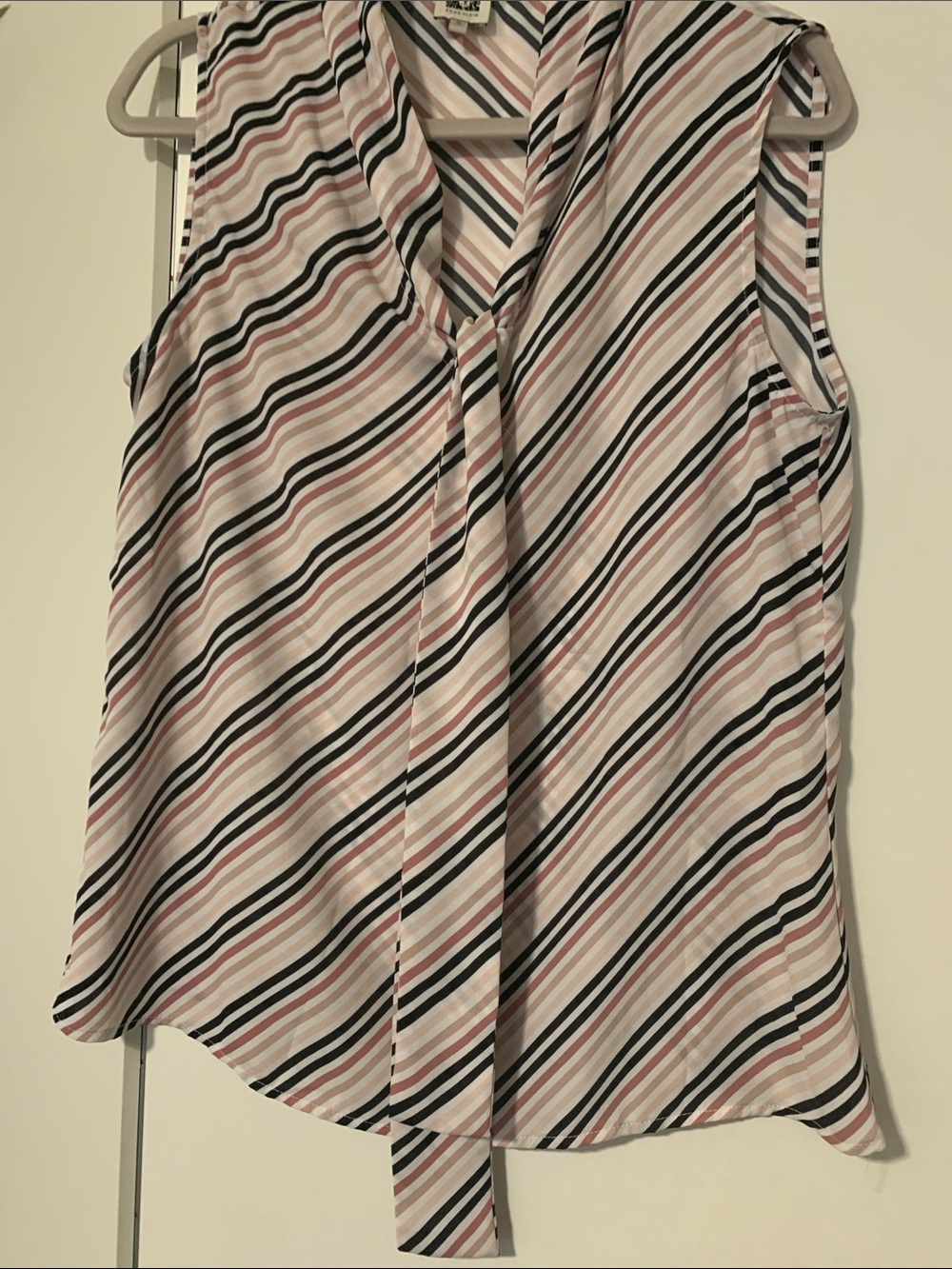 Anne Klein Sleeveless Striped Tie-Neck Blouse - Pink/Black M